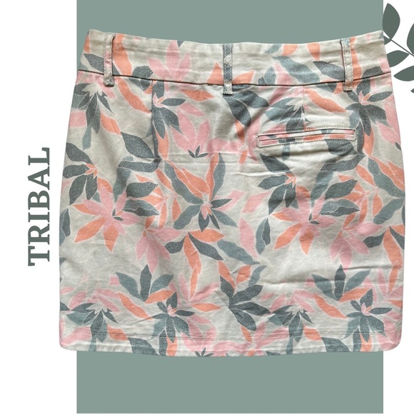 Tribal Spring Summer Skort Floral Pockets Stretch Pull On Orange Cream Size 2 - Picture 3 of 8